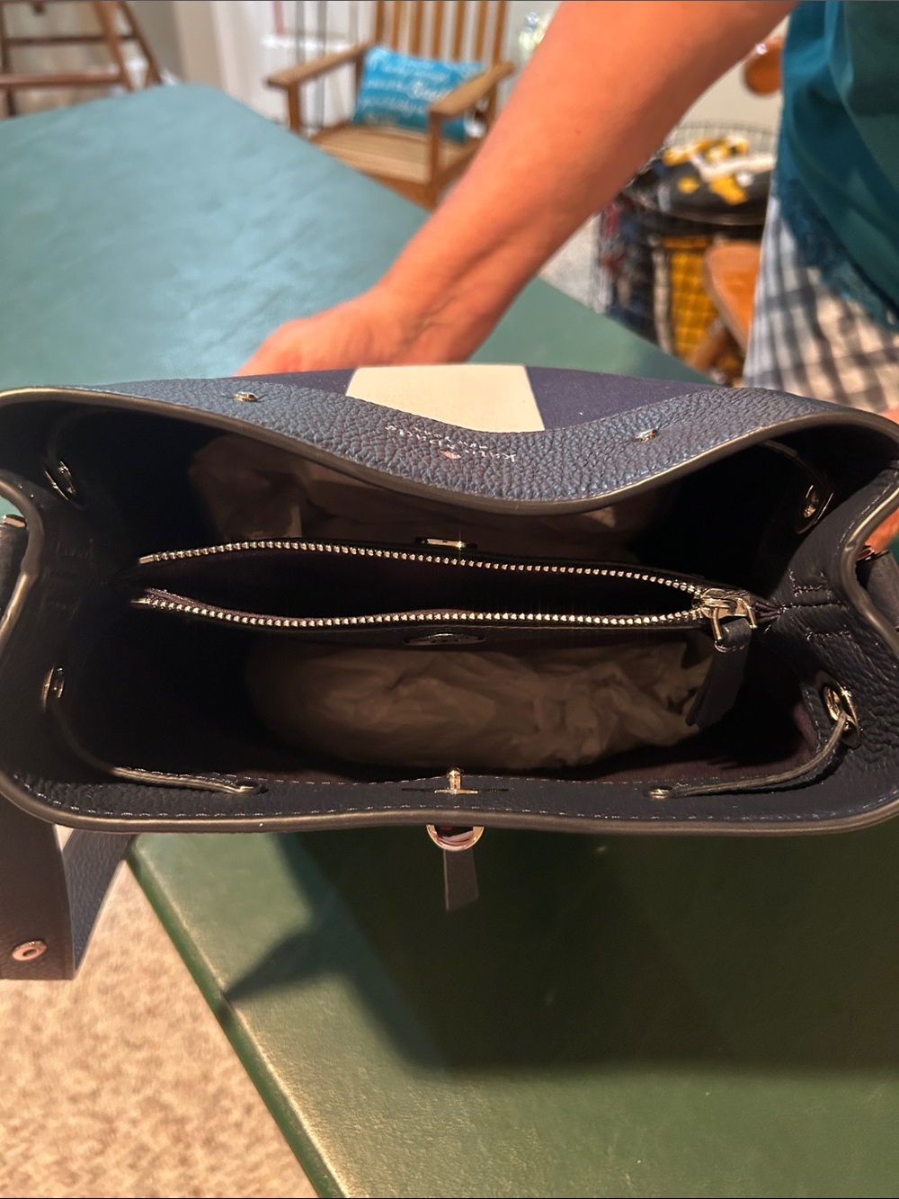 kate spade Navy and Cream Vertical Stripe Crossbody Purse w/ Adjustable Strap - Picture 3 of 4